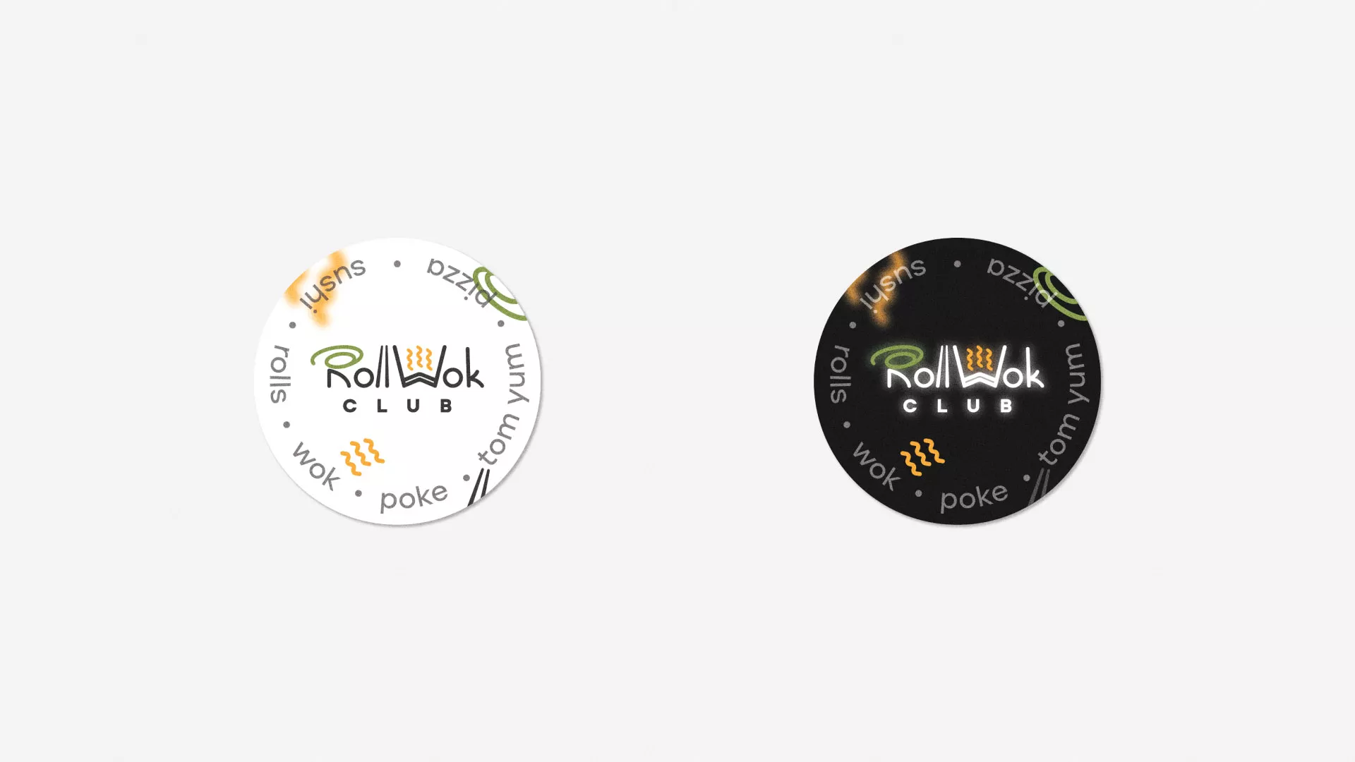 Разработка наклеек для суши-бара «Roll Wok Club» в Заозёрске